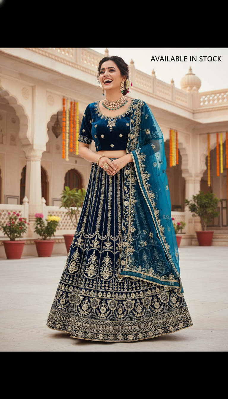 Designer Heavy Grand Velvet Lehengas | Luxury Bridal & Wedding Lehengas DesiColorClothing