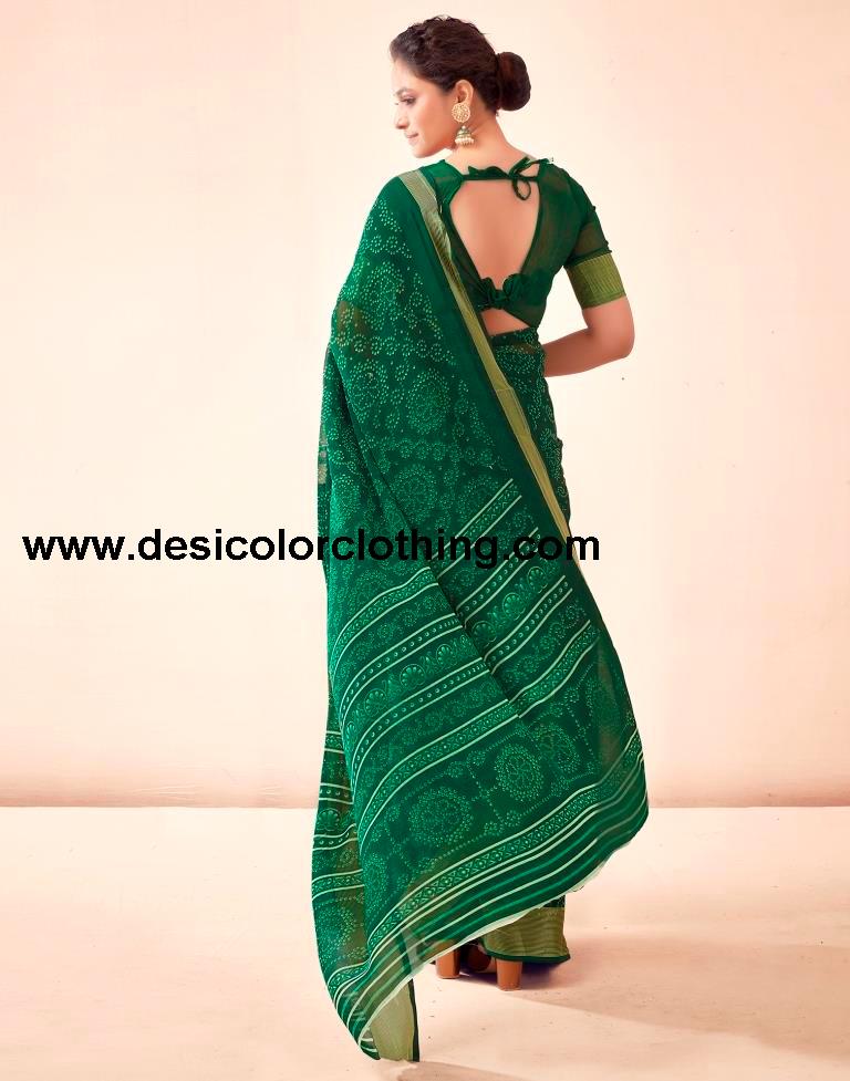 Bottle Green Georgette Bandhani Sarees