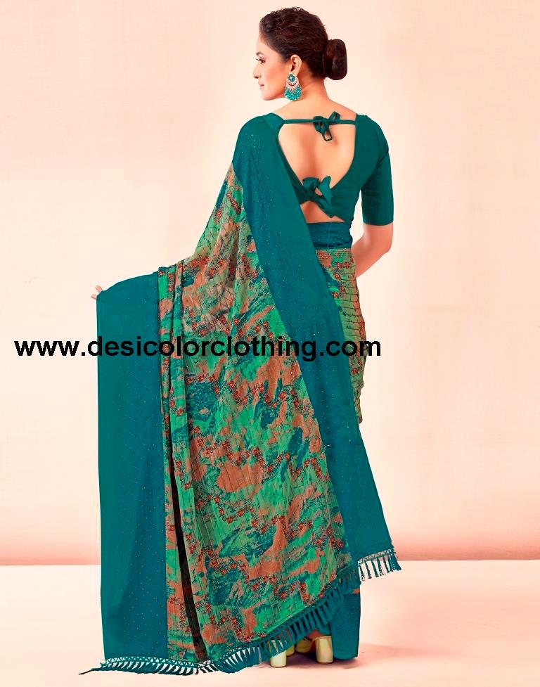 Rama Blue Printed Georgette Saree