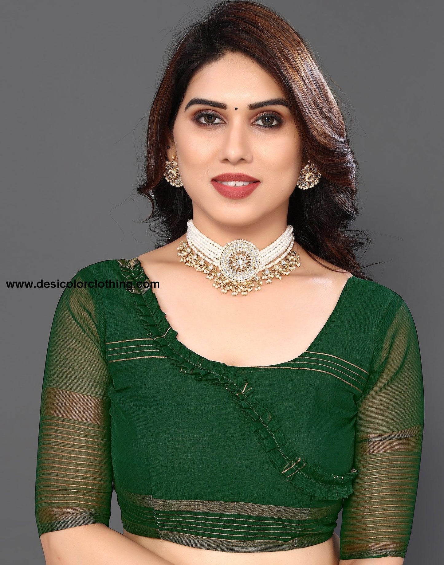 Green Chiffon Plain Saree