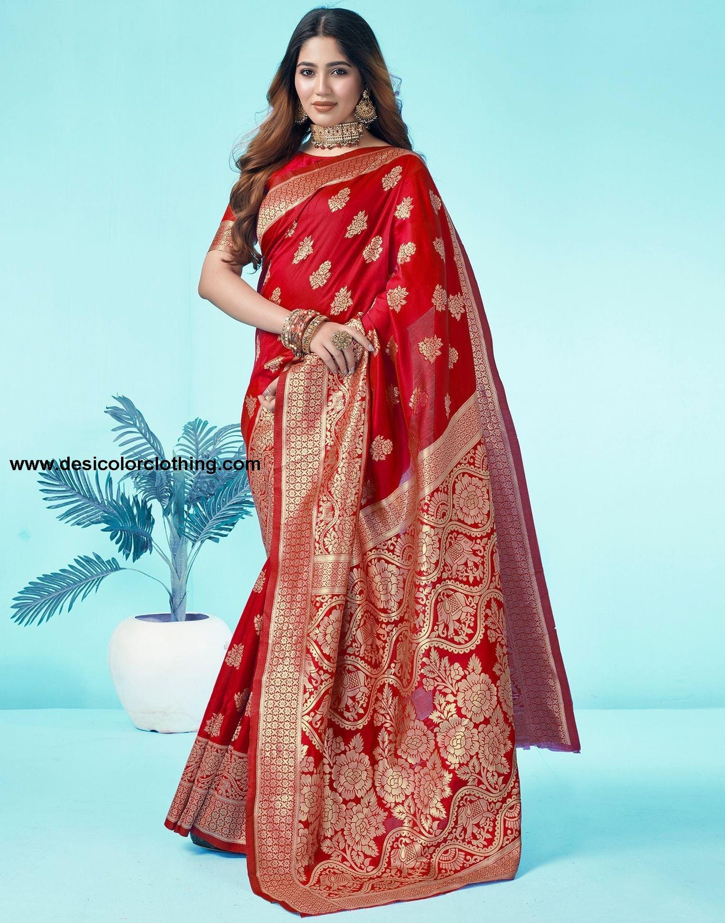 Red Jacquard Silk Saree