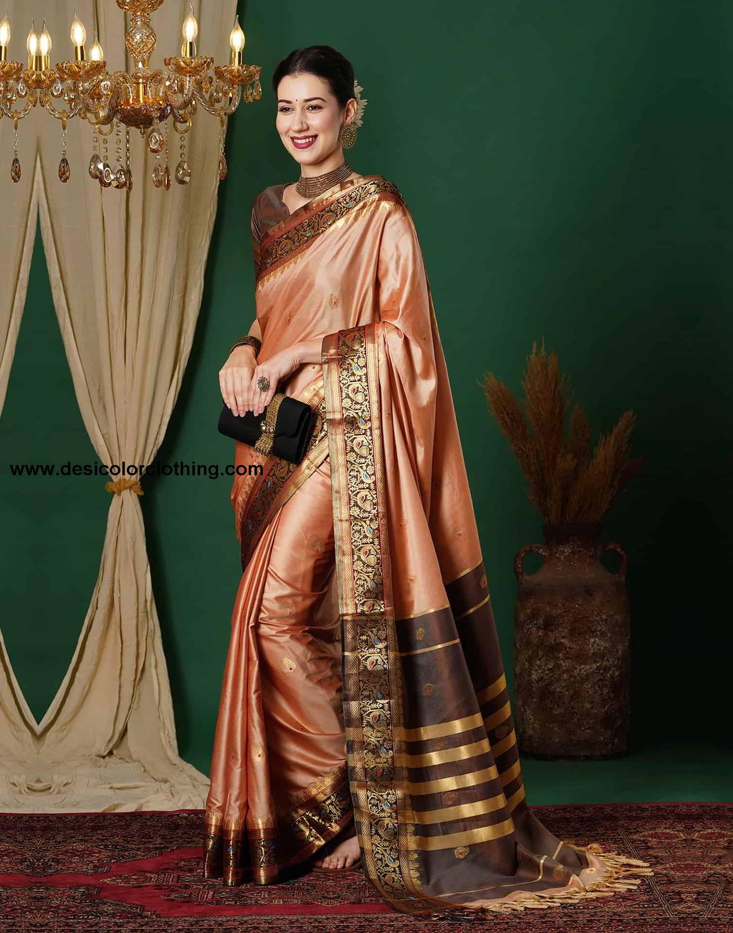 Peach Kanjivaram Silk Woven Saree