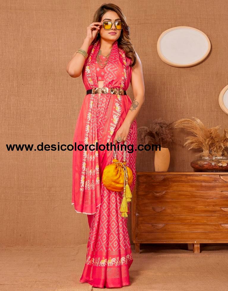 Pink Printed Saree