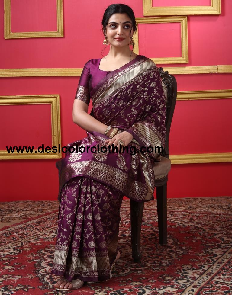Dark Maroon Silk Plain Saree
