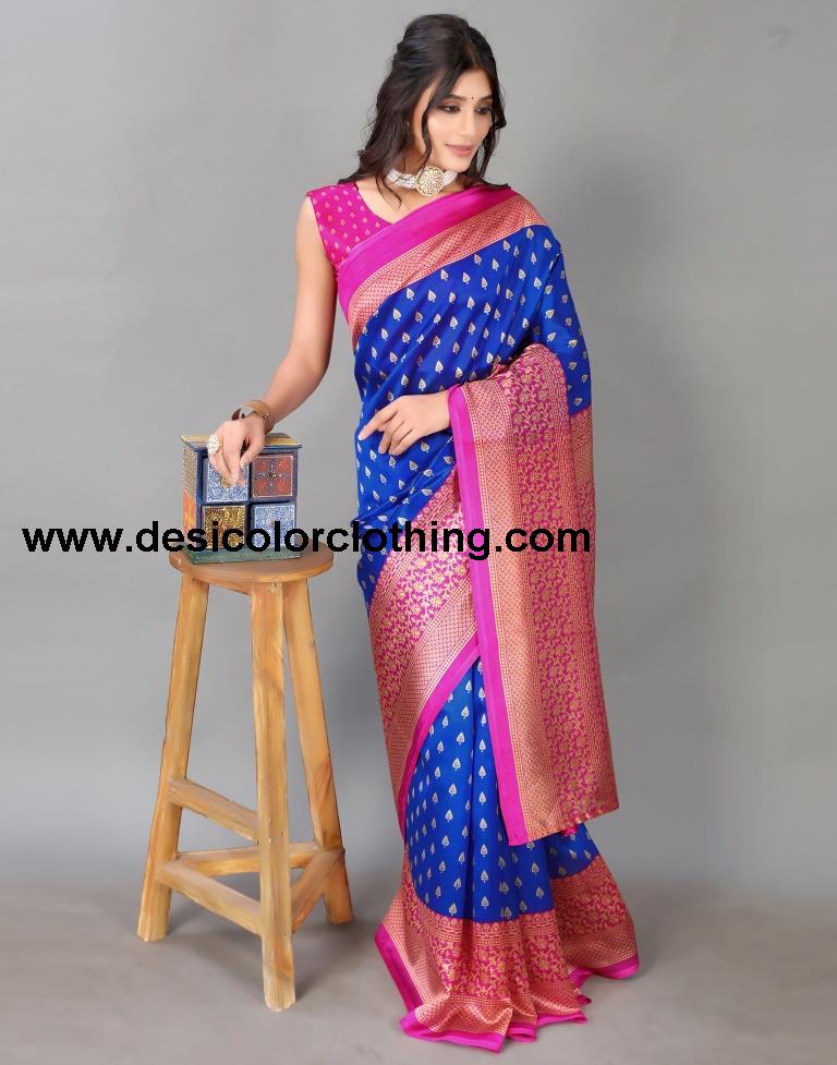 Blue Printed Silk Saree