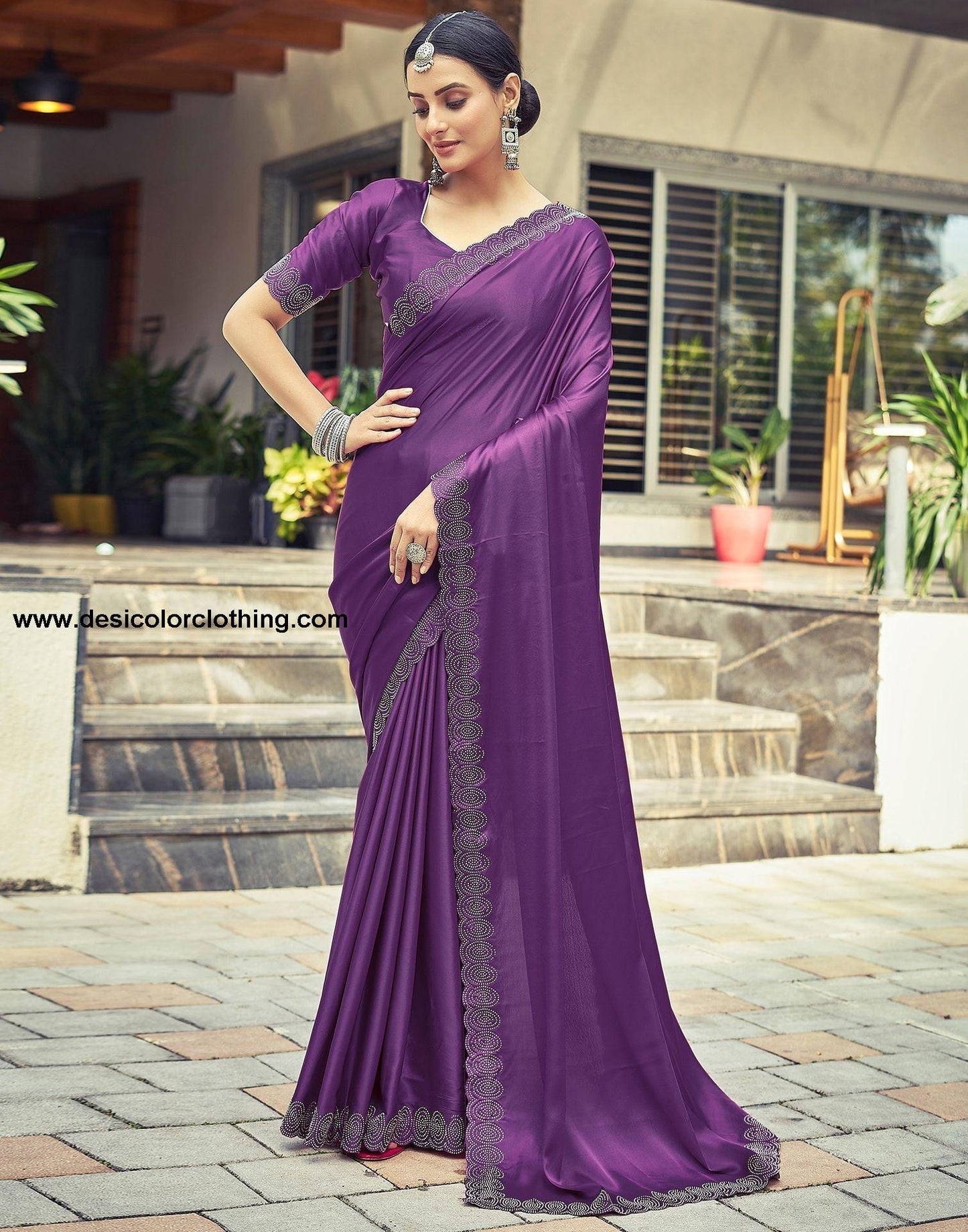 Dark Purple Plain Silk Saree