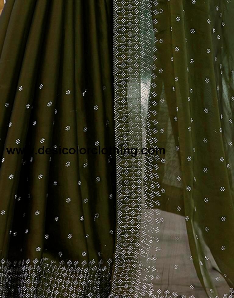 Olive Green Georgette Plain Saree
