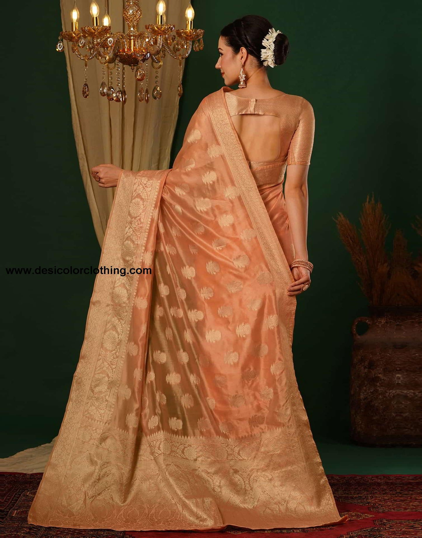 Orange Banarasi Silk Woven Saree