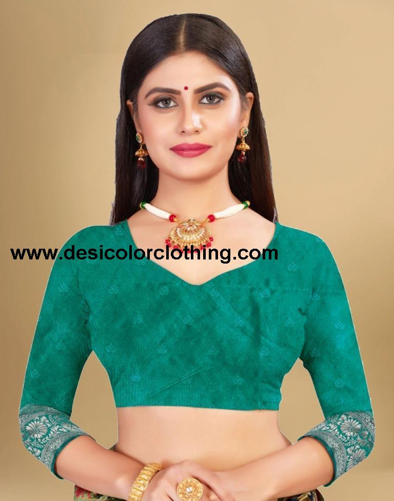 Rama Green Jacquard Banarasi Silk Saree