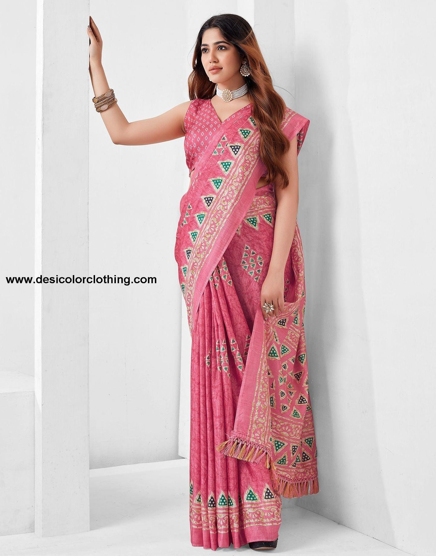 Pink Printed Silk Saree