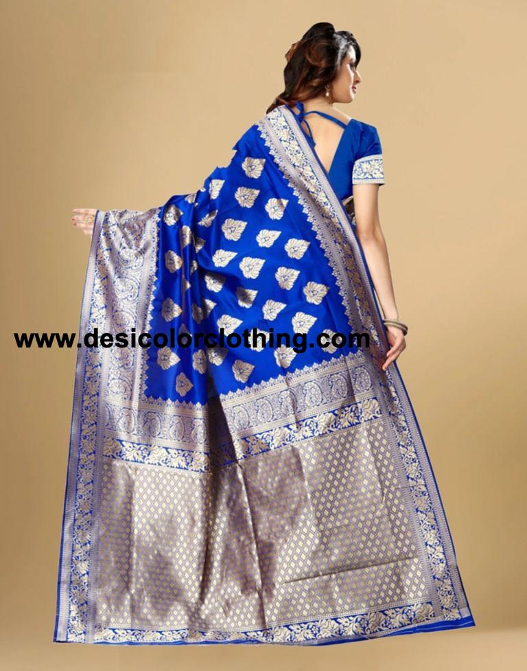 Blue Jacquard Banarasi Silk Saree
