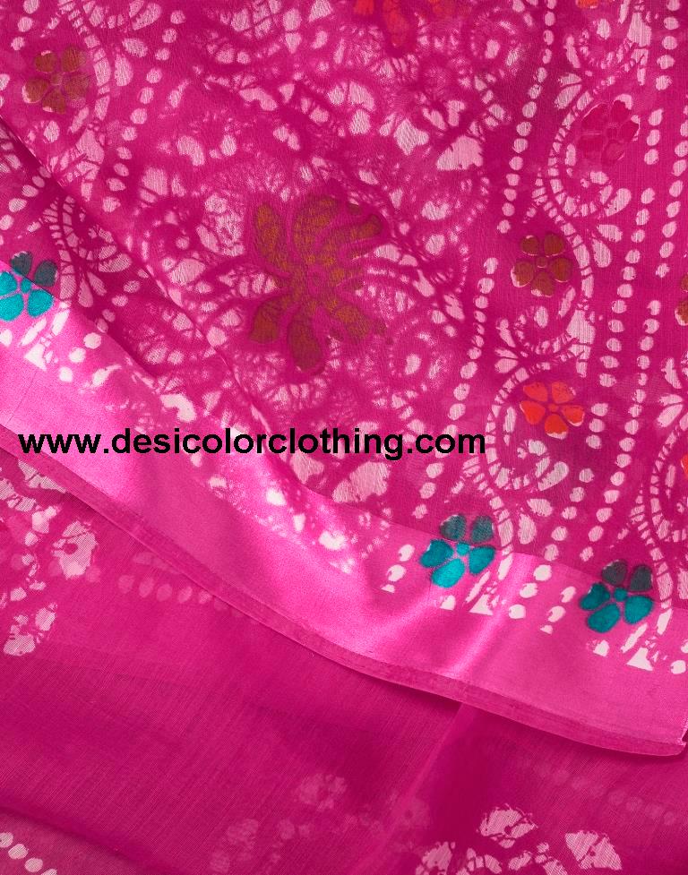 Pink Cotton Printed Sarees