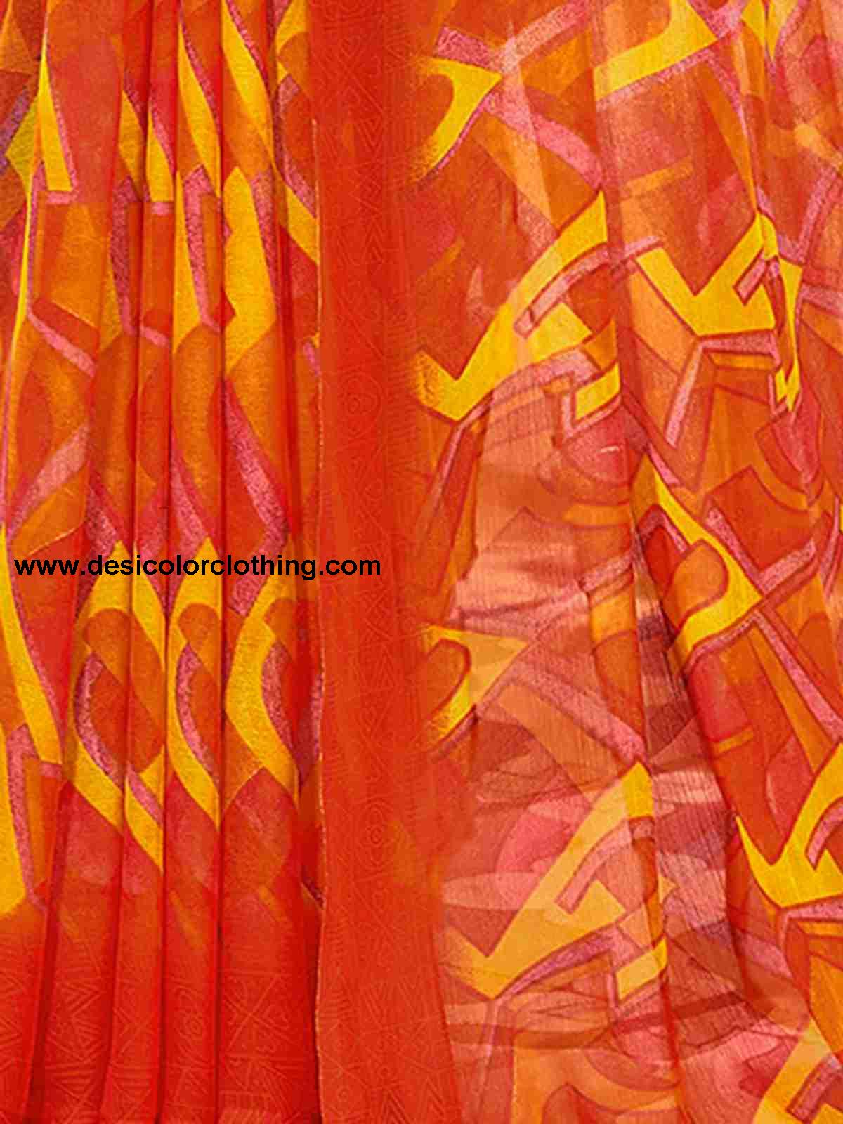 Orange Chiffon Printed Saree