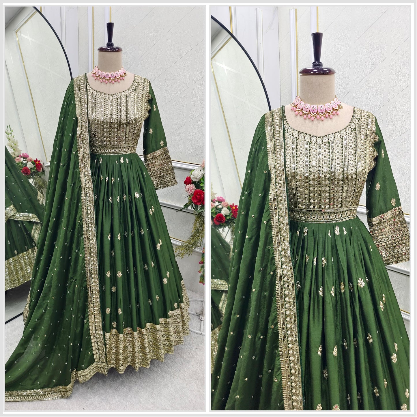 Product Image - New Mendi Rasam Gown - Pent Dupatta Set | Fully Stitched Ready To Wear