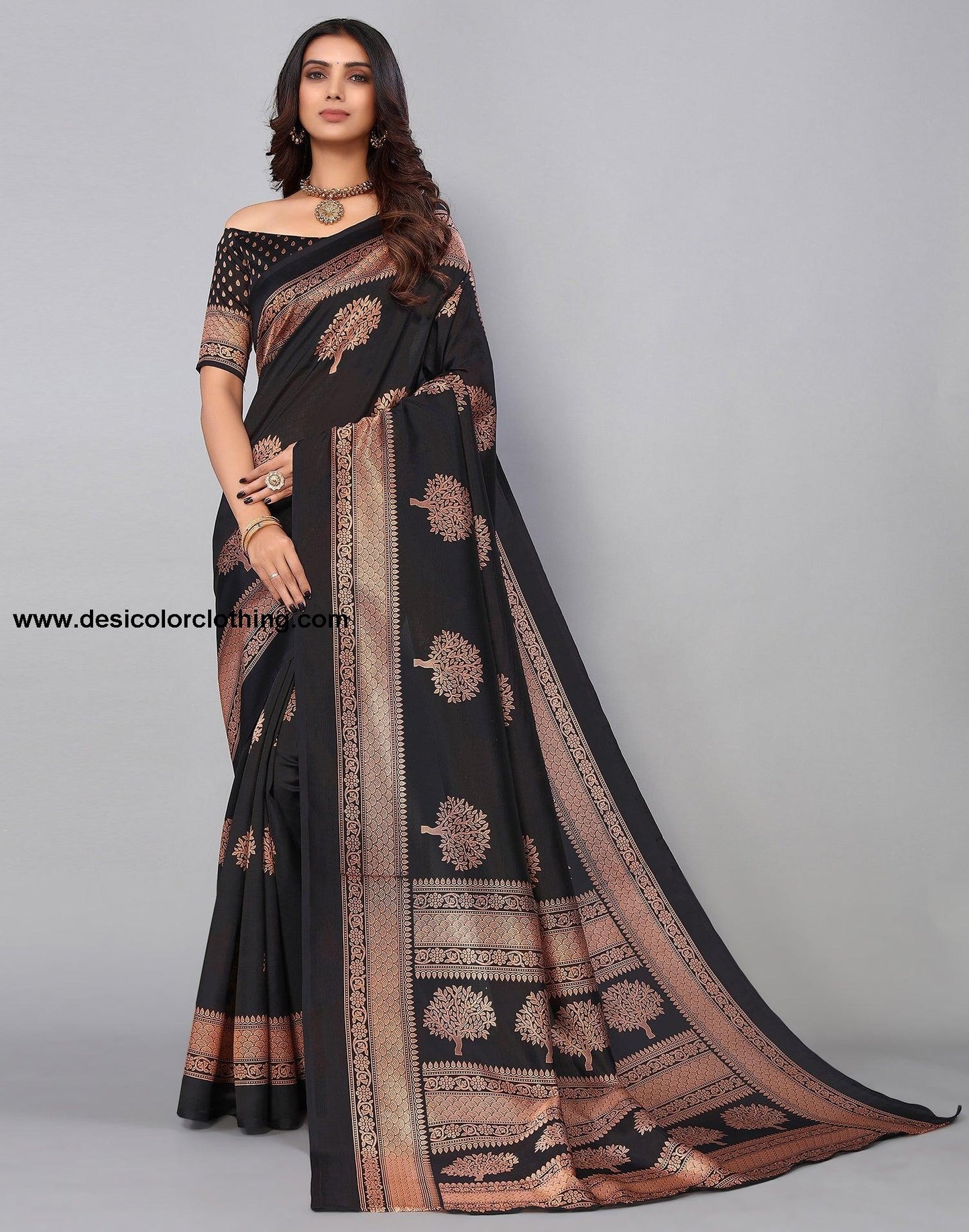 Black Silk Printed Saree