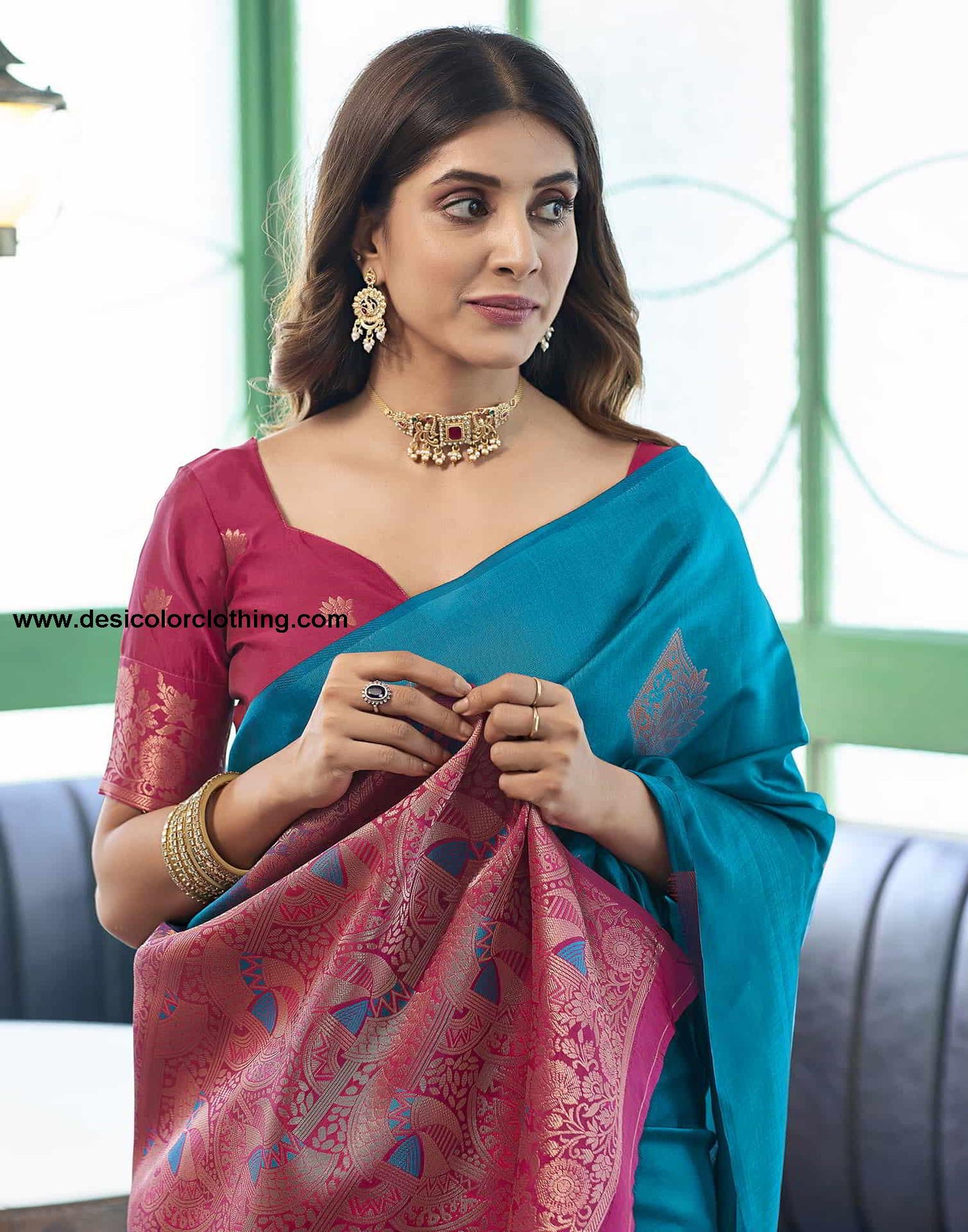 Blue Banarasi Silk Woven Saree