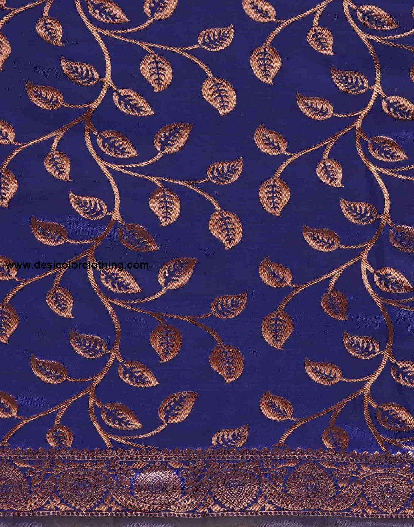 Blue And Pink Banarasi Silk Woven Saree With Tassels