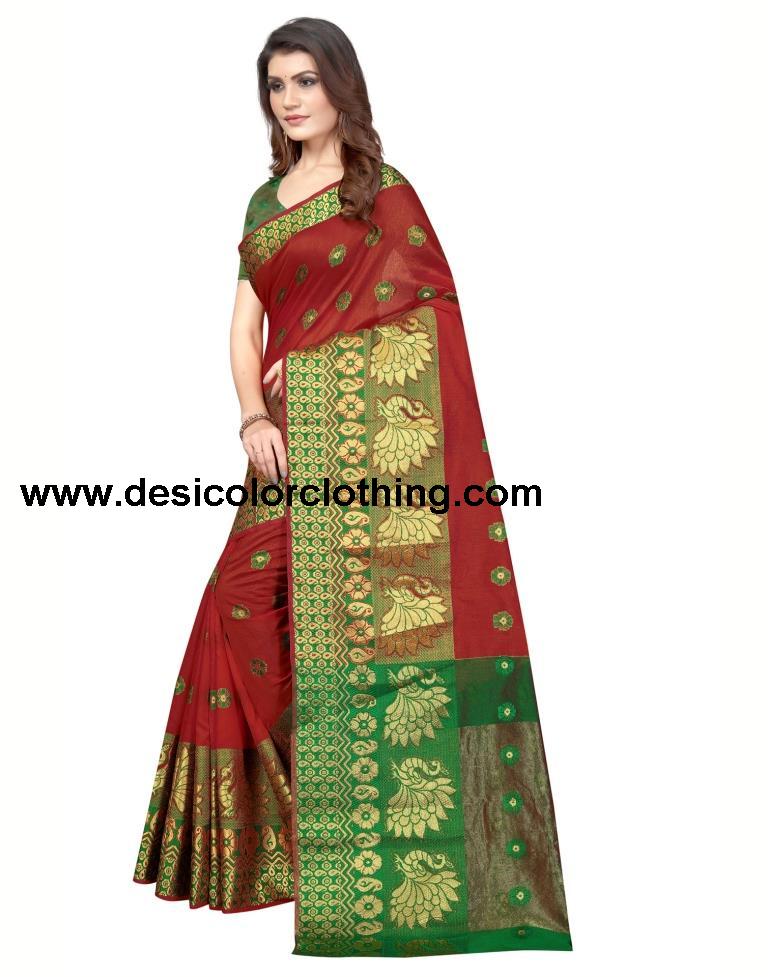 Orange Banarasi Silk Saree
