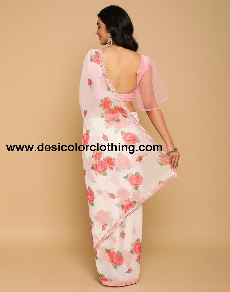 White Georgette Saree