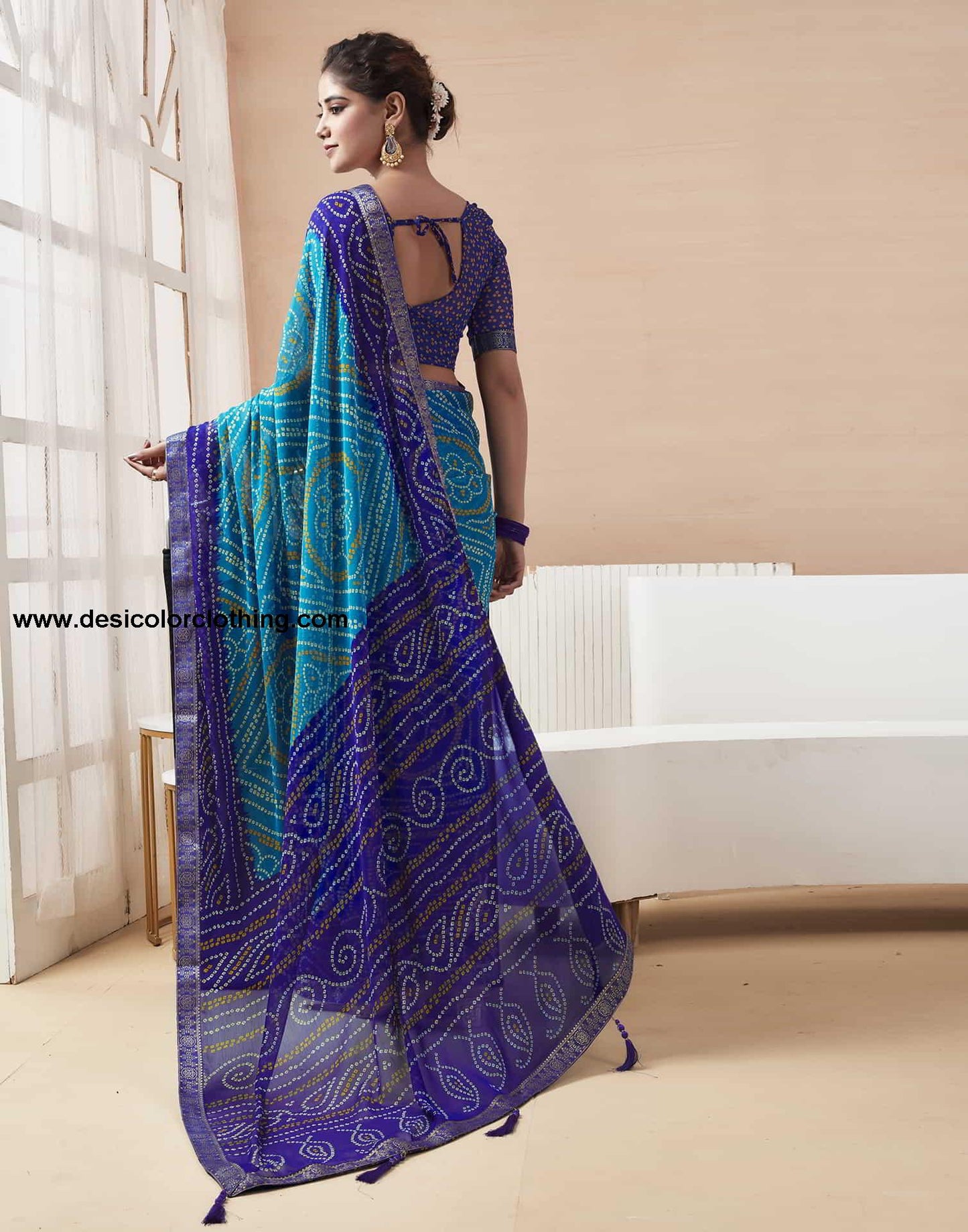 Blue Bandhani Chiffon Saree