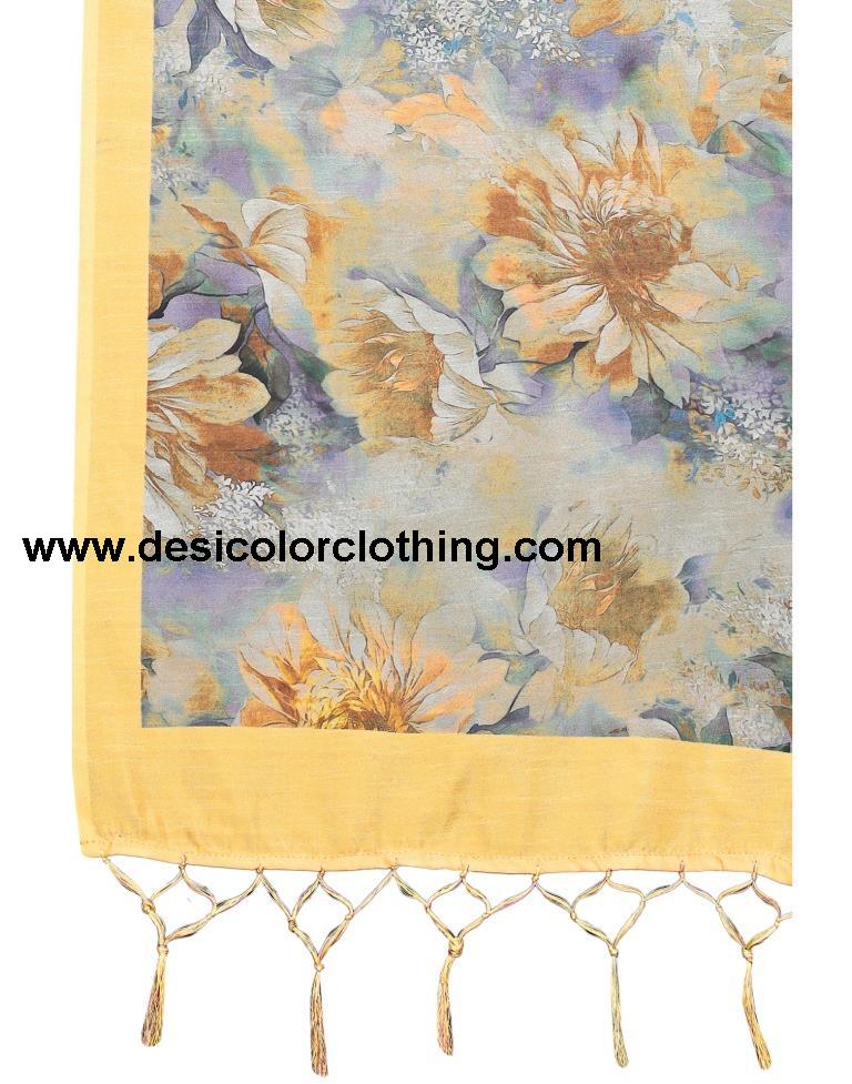 Yellow Printed Silk Saree