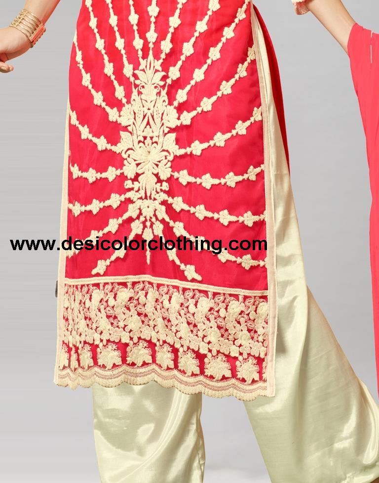 Pink Georgette Embroidered Unstitched Salwar Suit