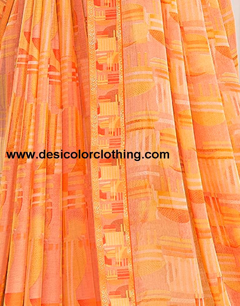 Orange Chiffon Printed Saree