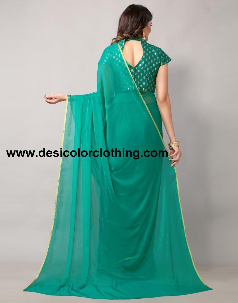 Rama Green Chiffon Saree