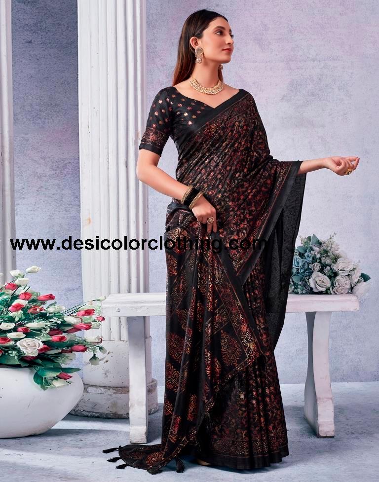 Black Silk Printed Saree