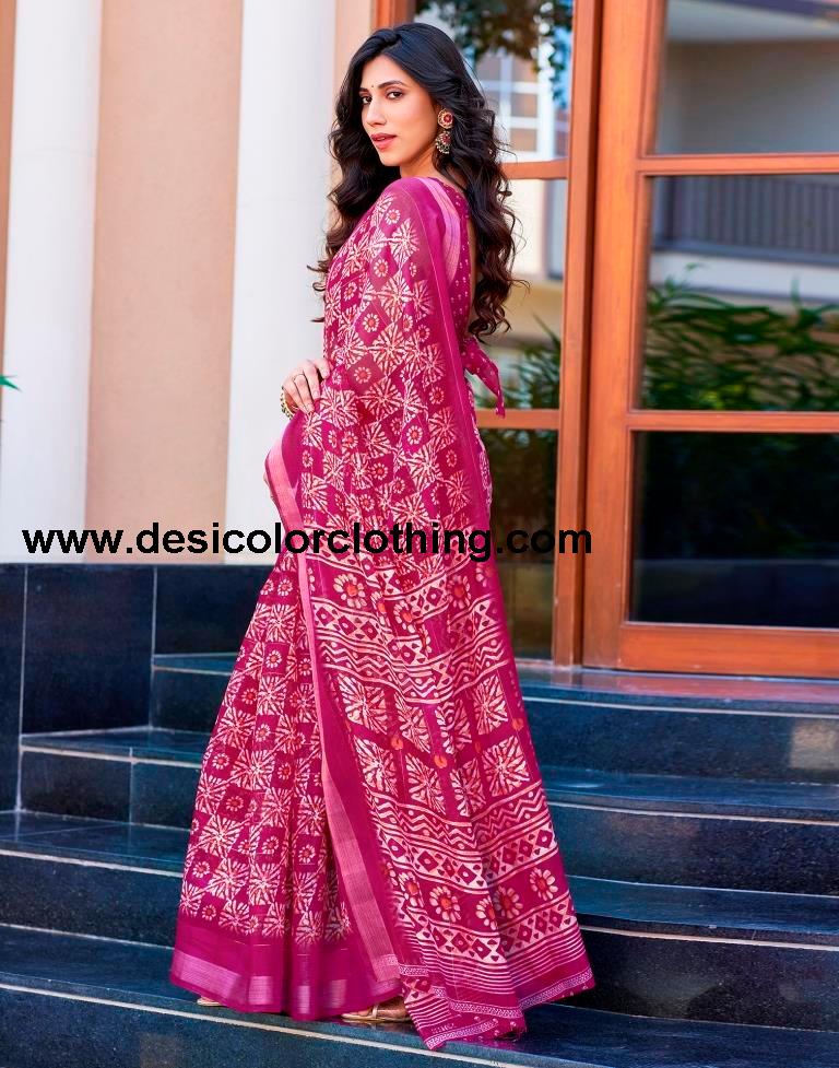 Pink Printed Cotton Saree