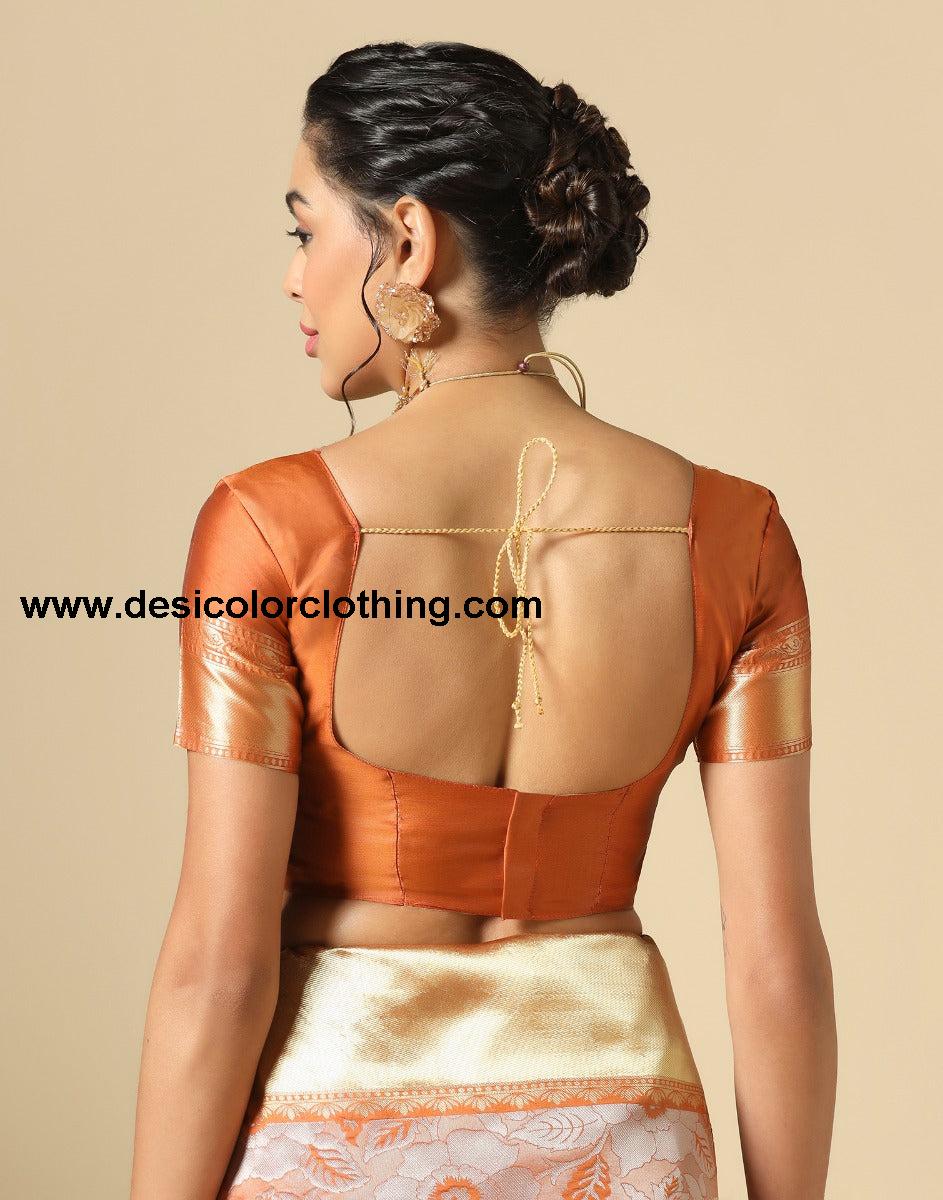 Rust Orange Banarasi Silk Saree