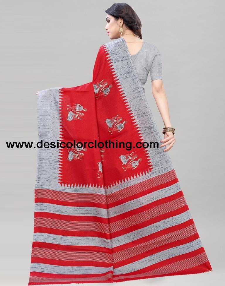 Red Coloured Khadi Silk Printed Casual saree