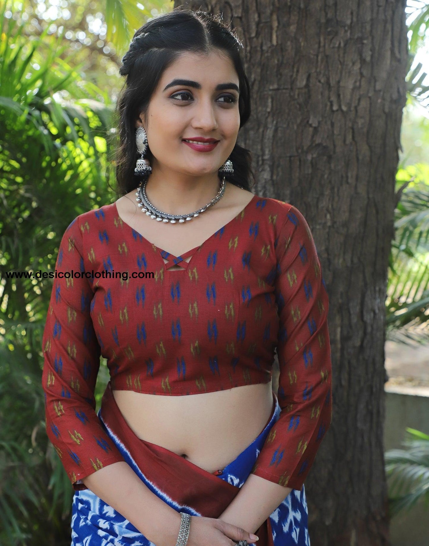Blue Cotton Printed Saree