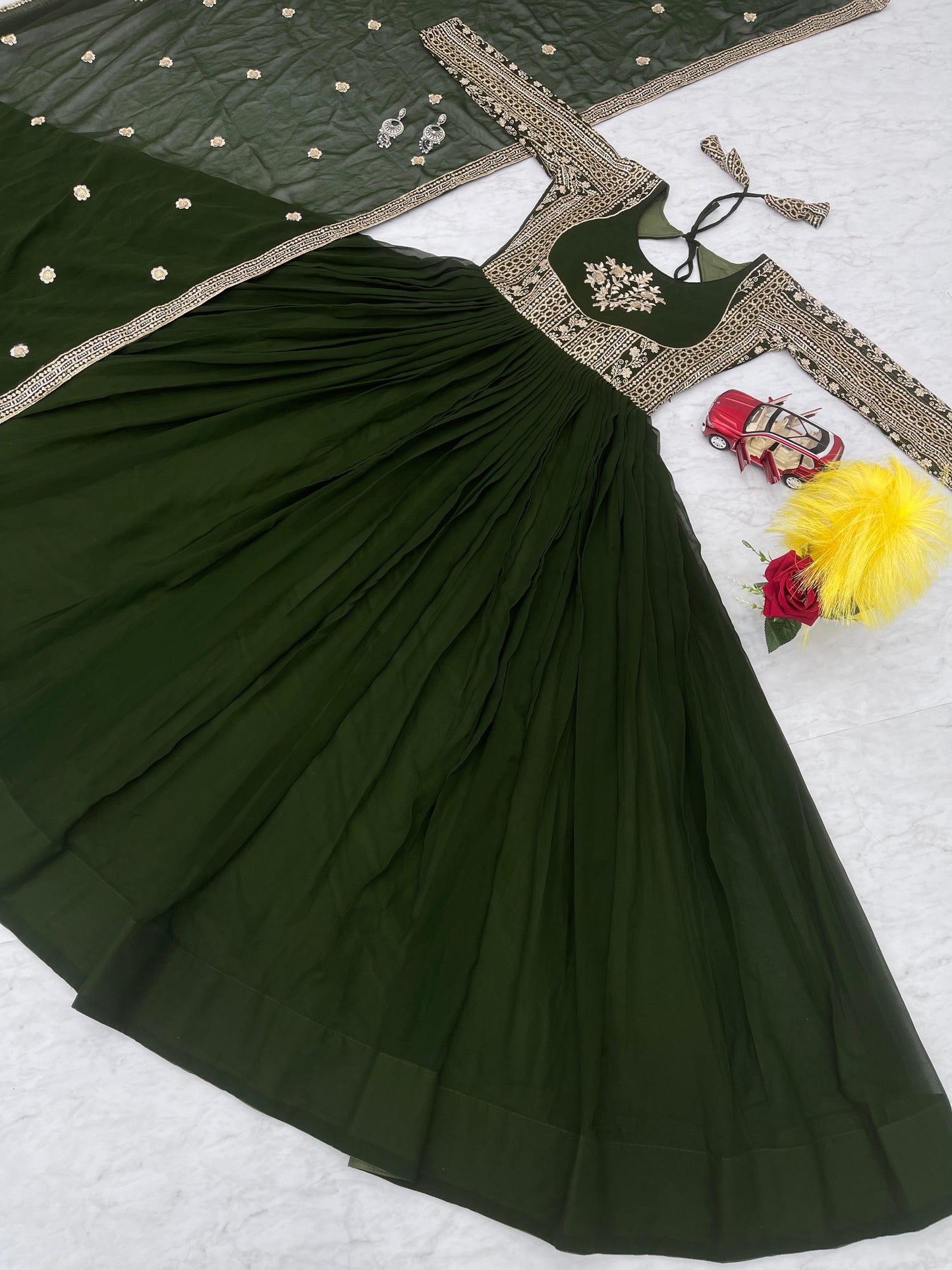 Product Image - Shree Ram Creation Festive Long Gown & Dupatta - Heavy Sequence Embroidery, Georgette Fabric