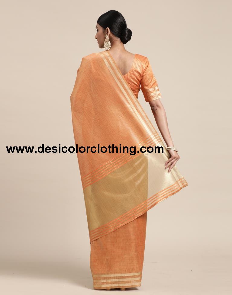 Orange And Golden Silk Saree