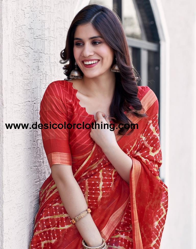 Red Cotton Printed Saree