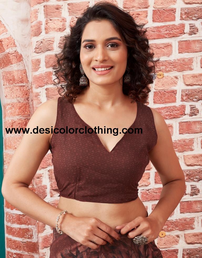 Brown Georgette Printed Sarees
