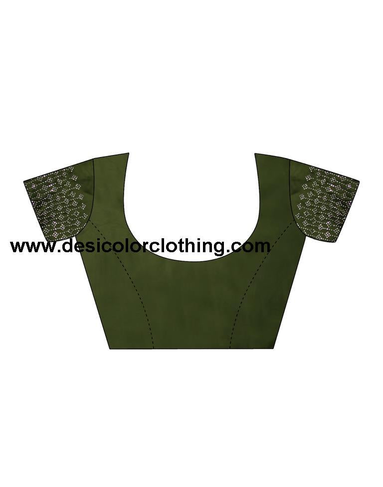Olive Green Georgette Plain Saree