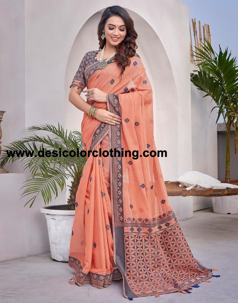 Peach Silk Plain Sarees