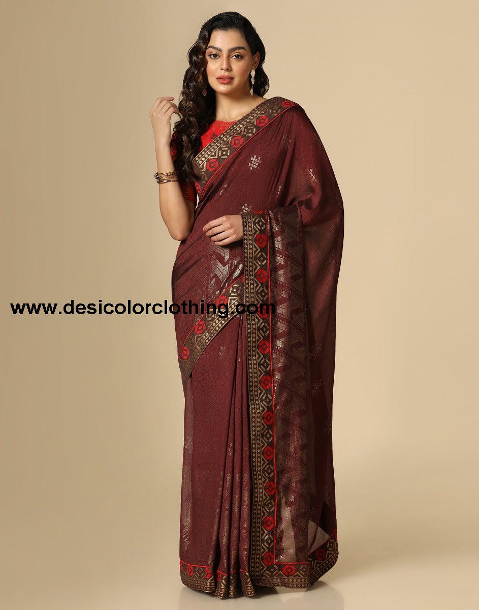 Dark Brown Silk Saree