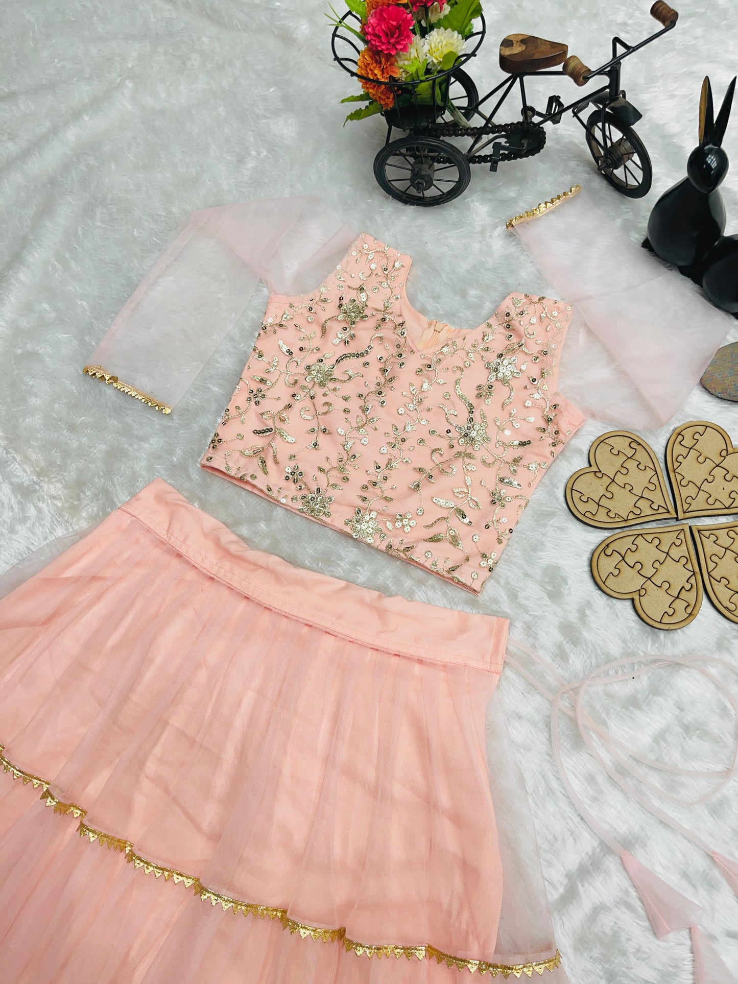 Product Image - Designer Lahenga-Choli Set for Girls with Butterfly Net