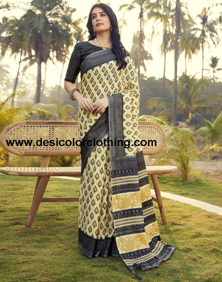 Pastel Yellow Cotton Printed Ready To Wear