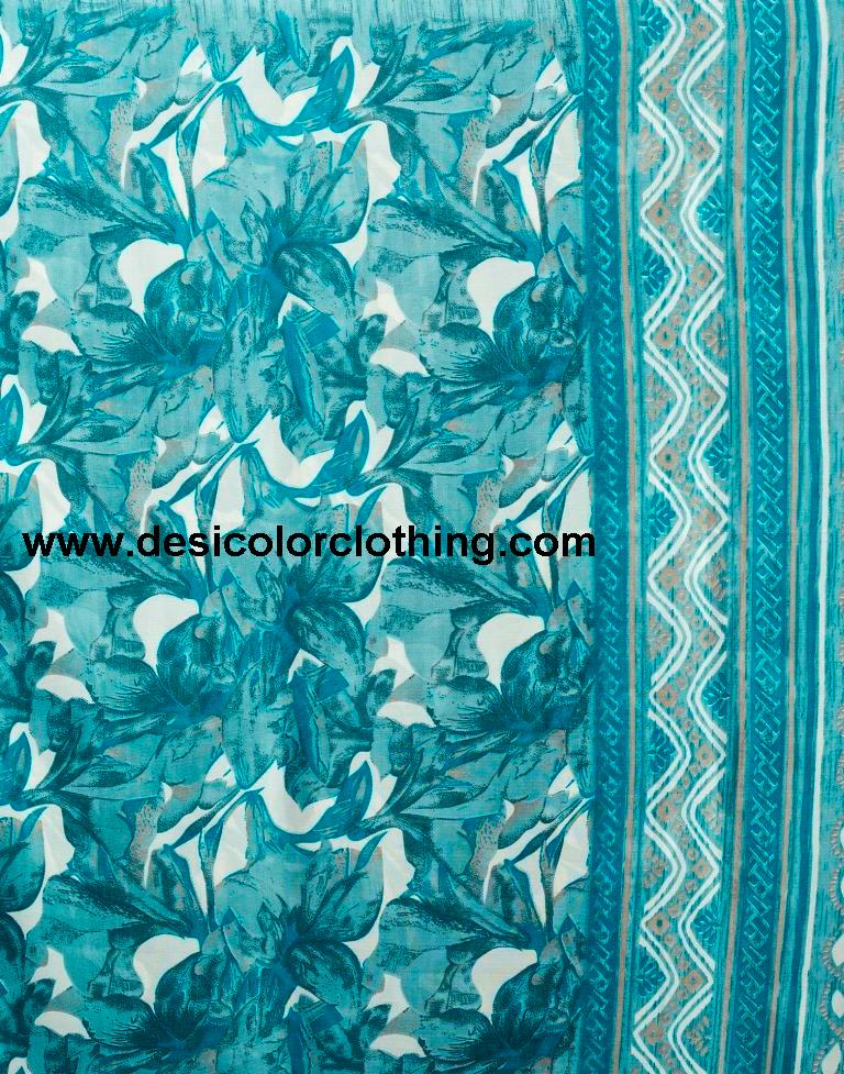 Dusty Teal Blue Georgette Printed Saree