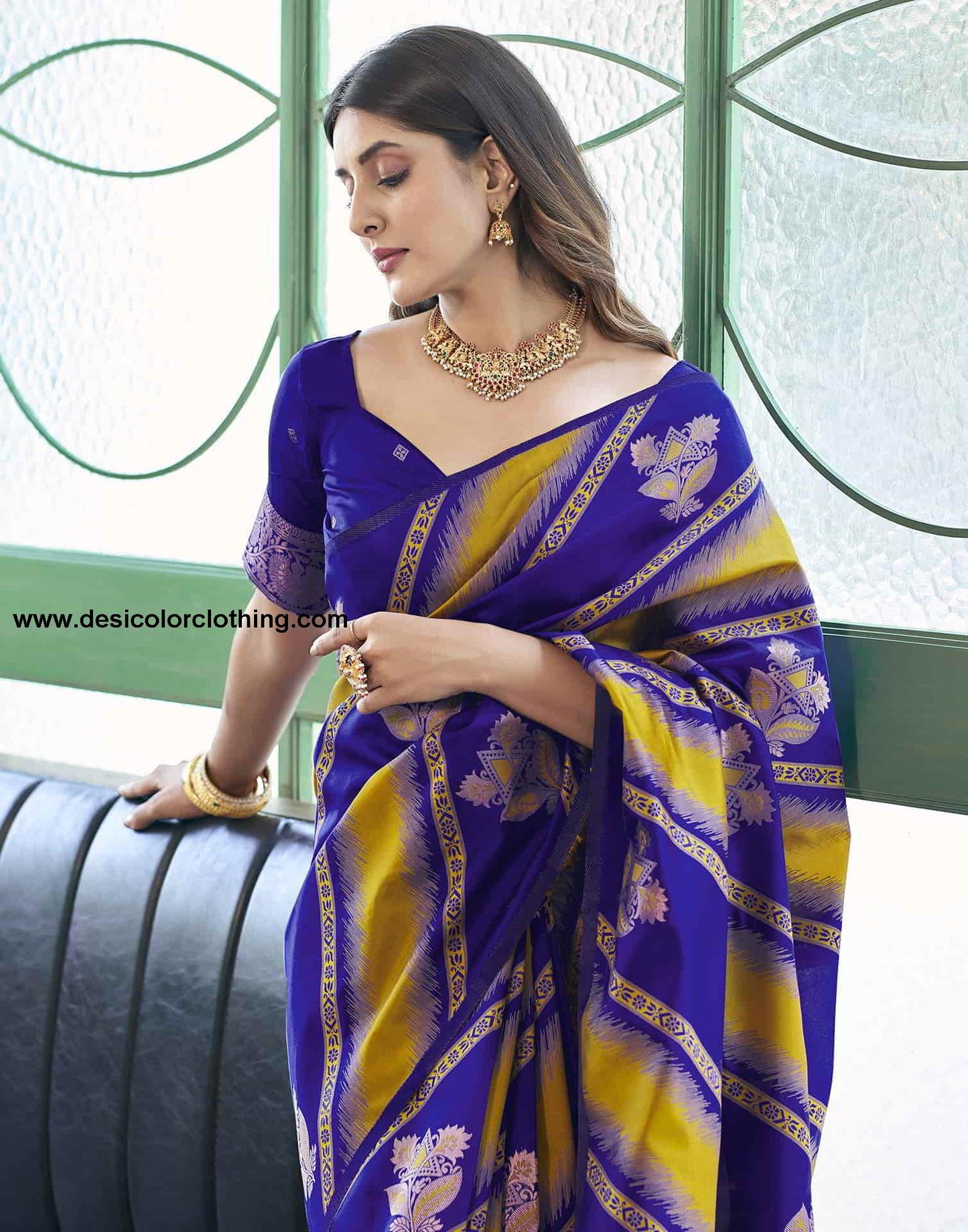 Blue Banarasi Silk Woven Saree