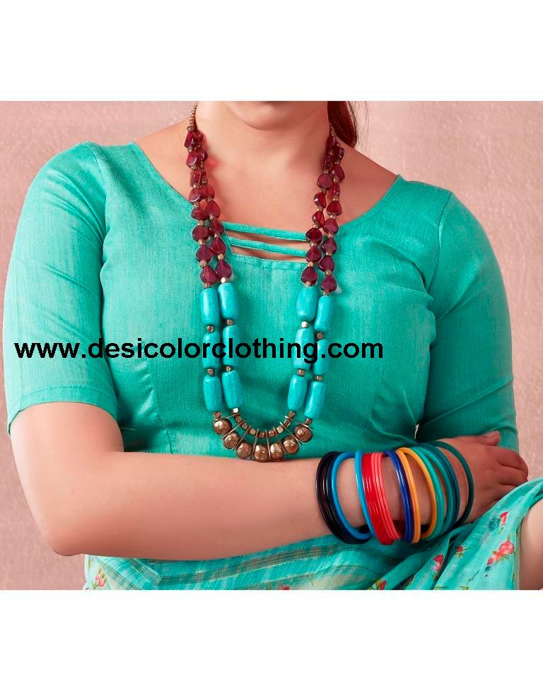 Turquoise Cotton Printed Saree