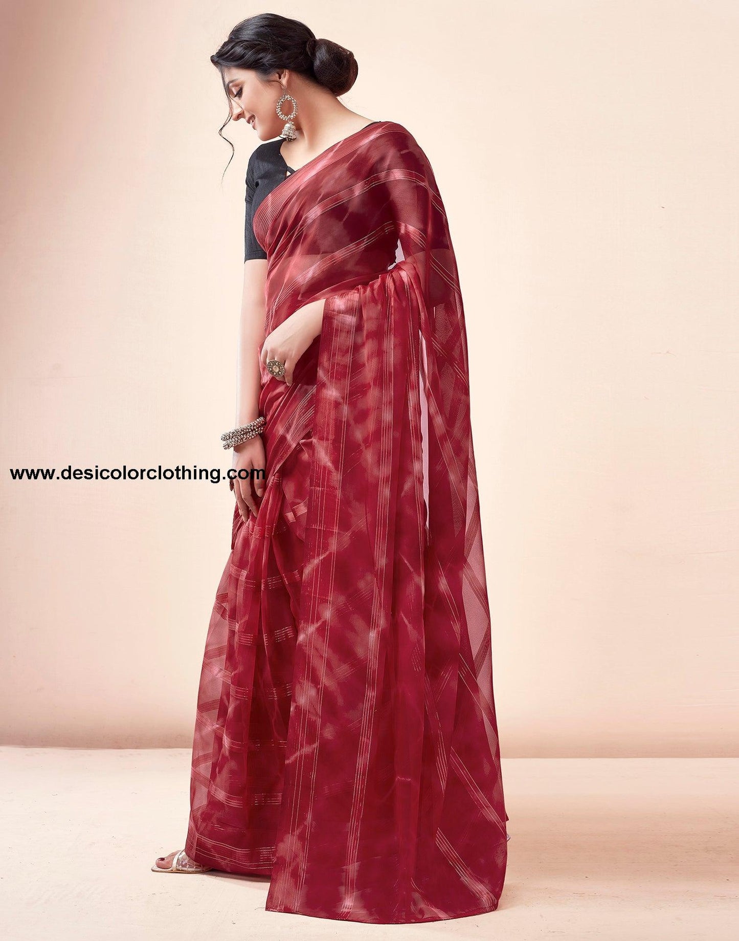 Red Georgette Printed Ready to Wear Saree