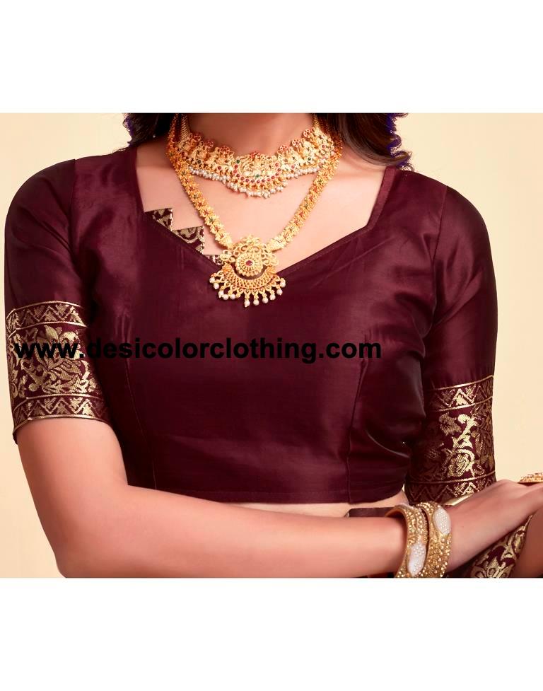 Dark Maroon Silk Plain Saree