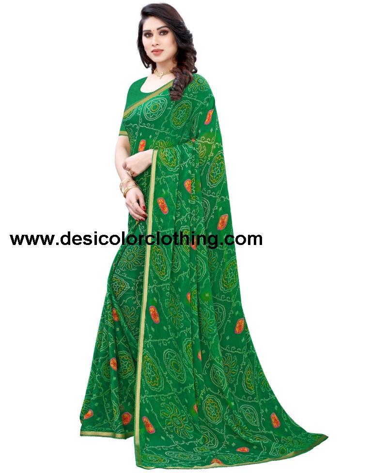 Green Coloured Chiffon Bandhani Printed Casual saree