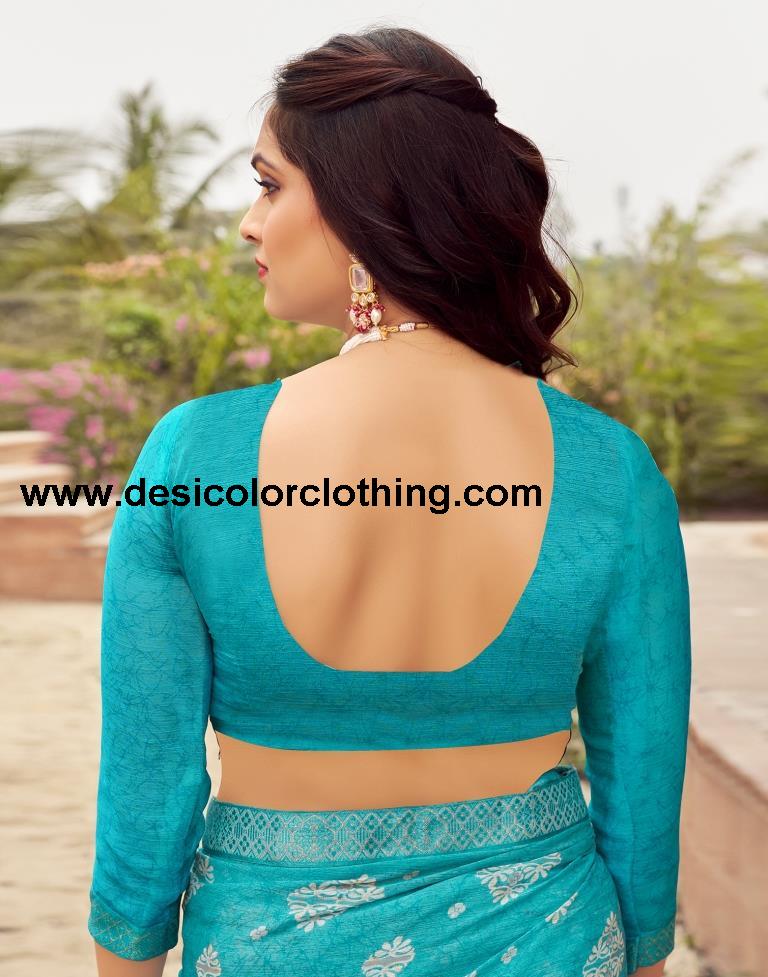 Blue Chiffon Printed Saree