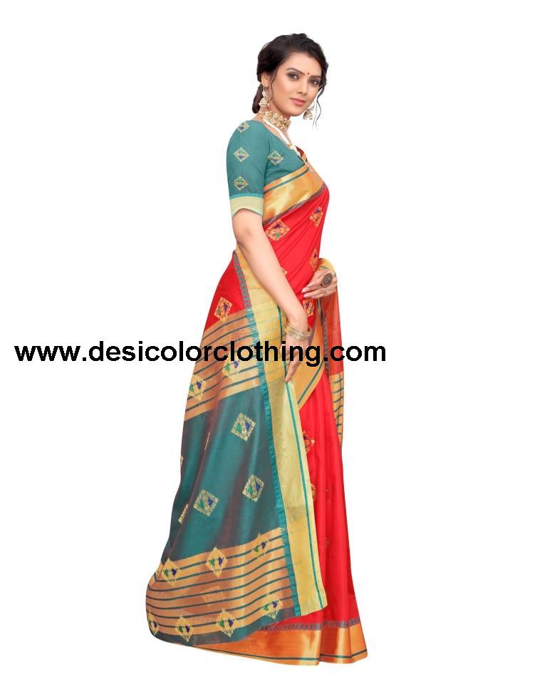 Red Coloured Poly Silk Jacquard Partywear saree | SLV1657S129
